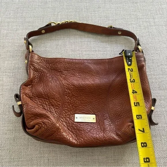BRAHMIN Brown Pebble Leather Tote Purse Gold Chain Trim Chunky Hardware - Picture 9 of 10